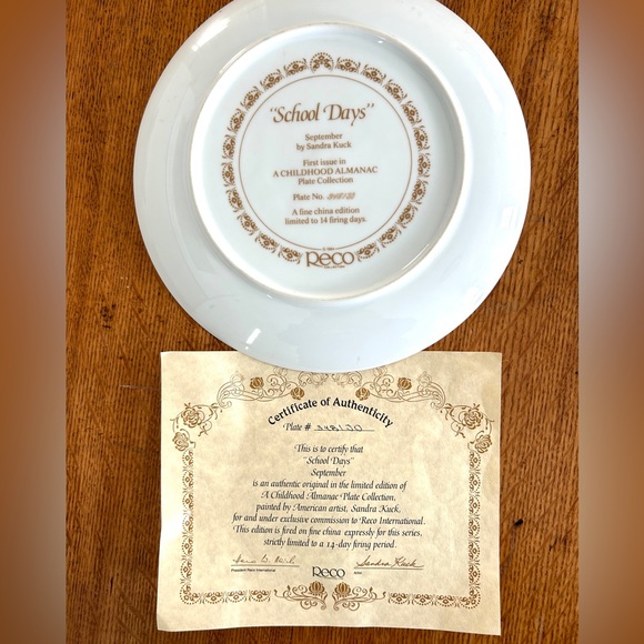 Sandra Kuck "School Days" September Collector Plate Reco 1984 COA Vintage - Picture 2 of 2